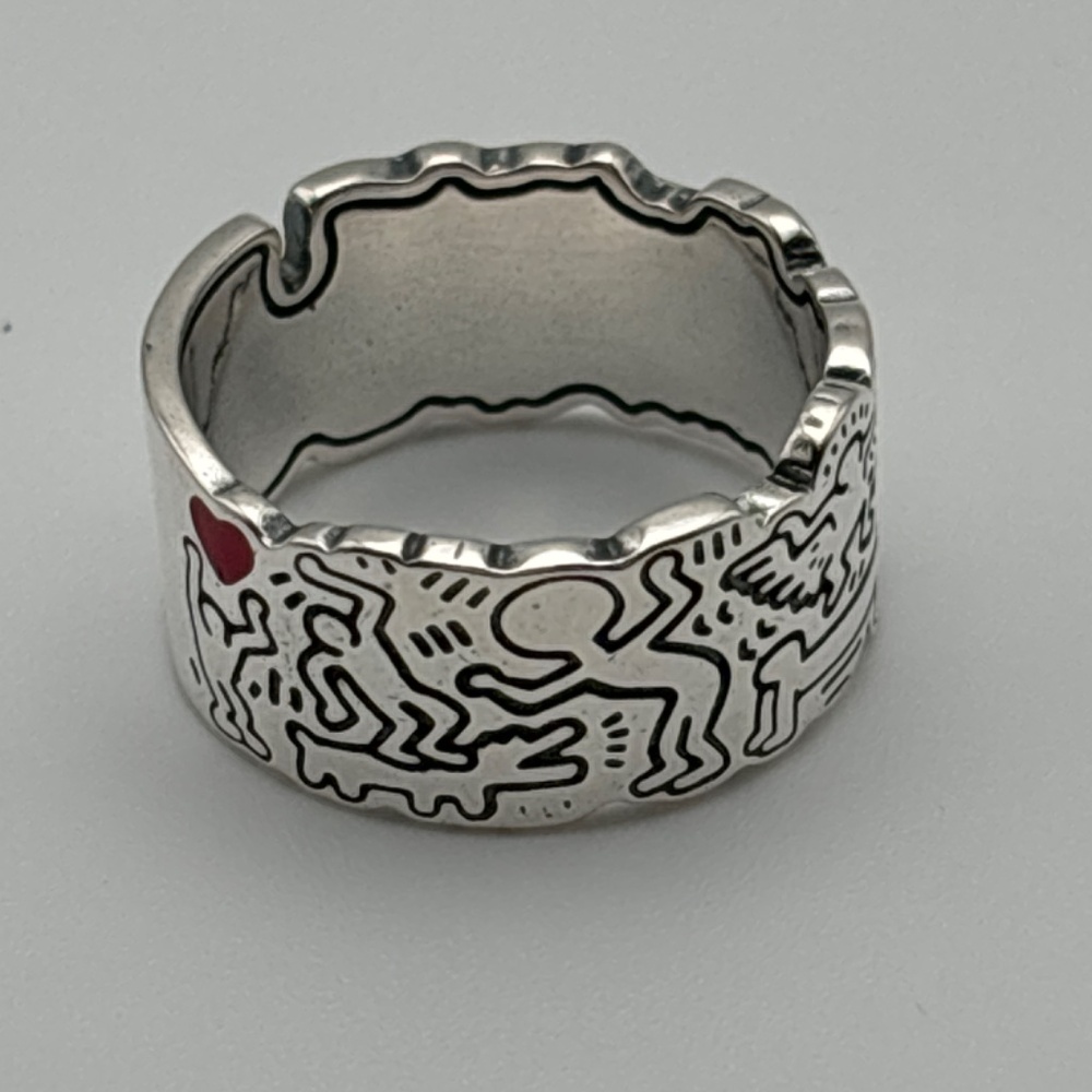 Silver Color Ring - Size 9 - Keith Haring inspired design